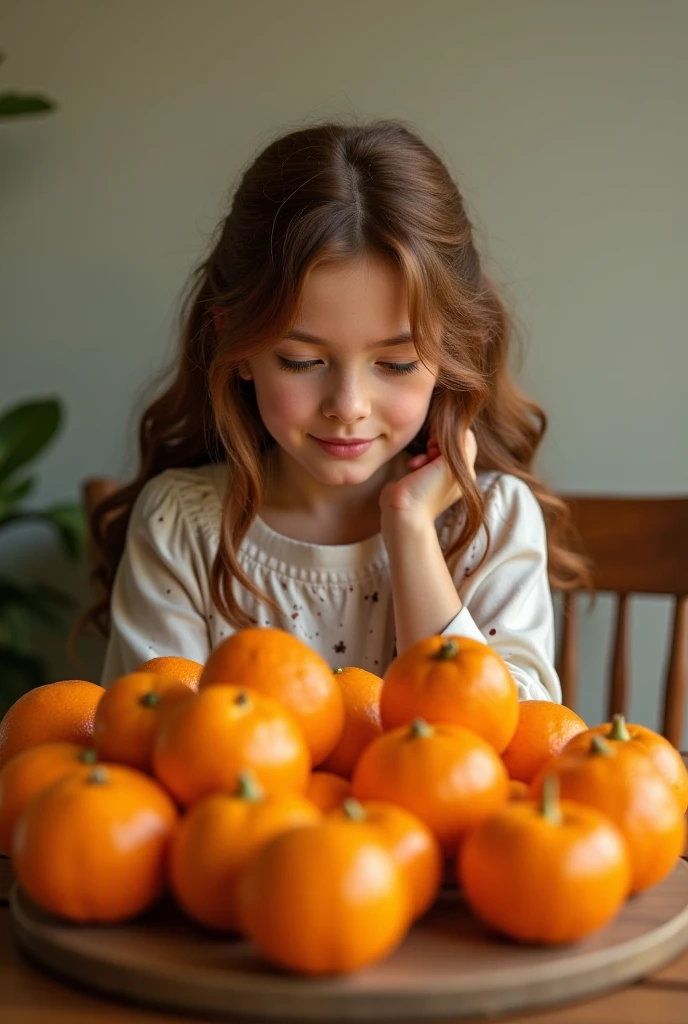 there is a young girl sitting on the floor holding a basket of oranges, wearing orange sundress, girl, cute young girl, cute girl, petite girl, by Juan O'Gorman, wearing a red plaid dress, wearing farm clothes, girl venizian, with straw hat, oranges, red dress and hat, happy girl, wearing a straw hat and overalls