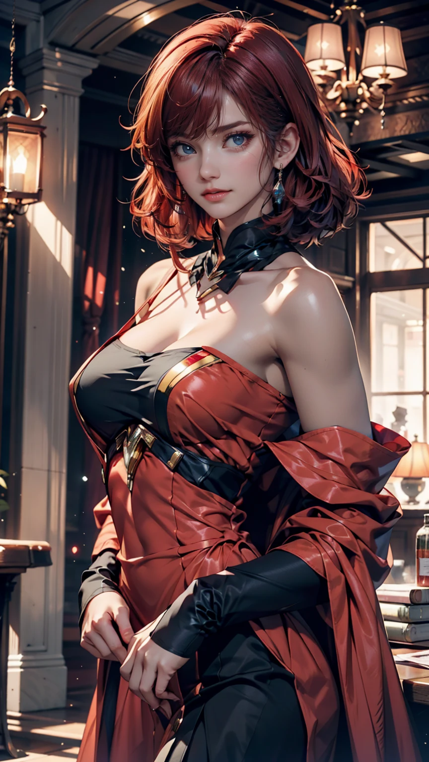 best quality, 4k, masterpiece, extremely detailed, 
Scarlet Vino is an elegant and enigmatic character who blends sophistication with a touch of chaos, represented by her torn crimson dress and a wine glass theme. Her flowing, tattered dress symbolizes her tumultuous past, adorned with intricate lace and dark, sparkling jewelry that reflects her connection to wine.
With dark, wavy hair reminiscent of red wine and dramatic makeup, Scarlet captivates those around her with her charm and storytelling ability. Despite her glamorous exterior, she carries an underlying pain from a tragic love affair, prompting her to travel and seek healing through encounters at lavish gatherings and hidden locales.
Scarlet possesses the unique ability to read emotions, using her wine glass as a metaphor to draw out stories from others, while her glass grants her glimpses into the past events of the places she visits. For formal occasions, she might wear a fitted gown with fewer tears, while for more adventurous outings, she may opt for a leather jacket over a simpler outfit.
Overall, Scarlet Vino embodies the duality of celebration and sorrow, leaving a memorable impact on everyone she meets, marked by laughter, tears, and the aroma of fine wine.
