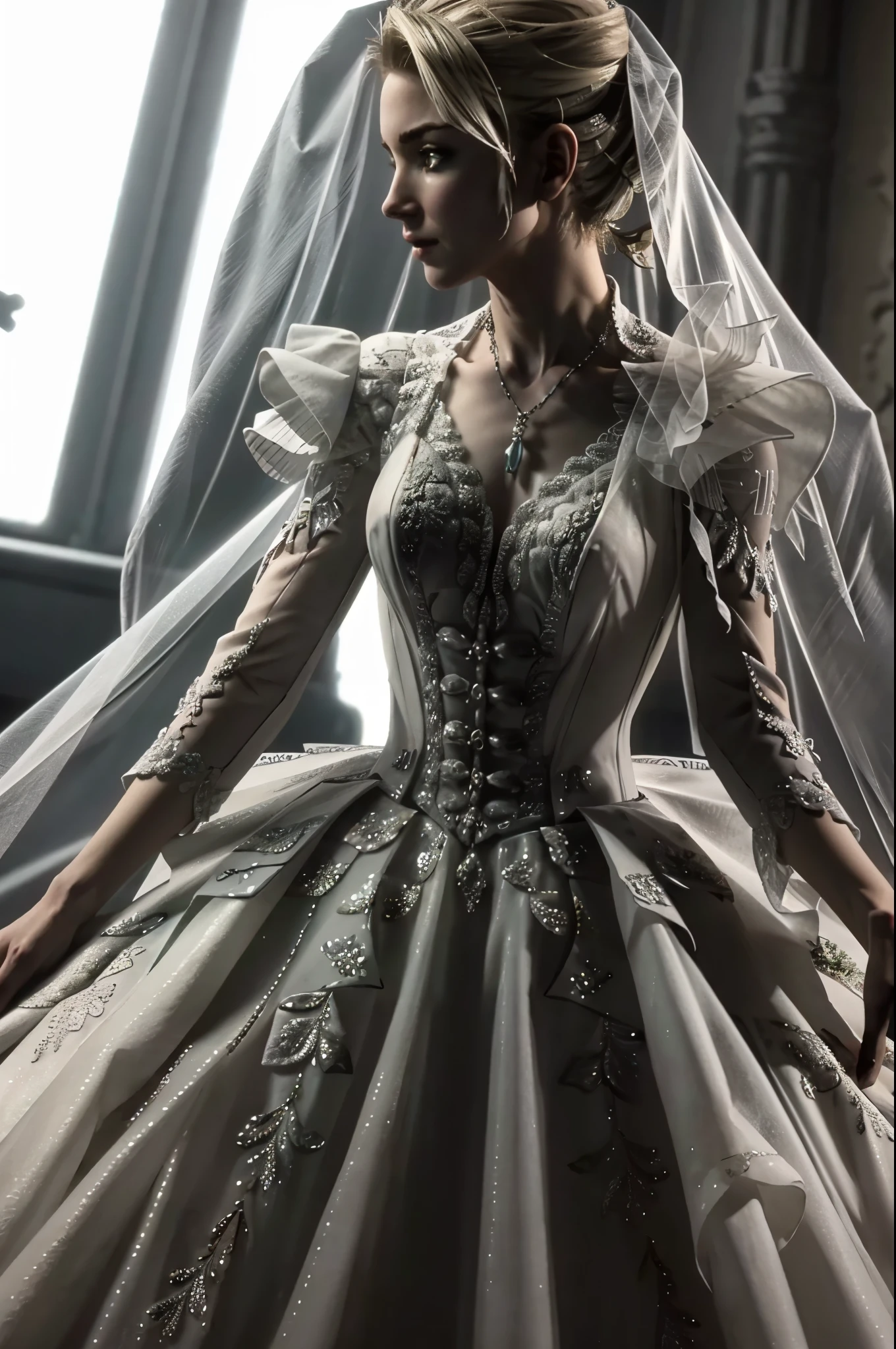 (masterpiece, best quality:1.3)
MortalSonyaBlade,  1girl, solo, blonde hair, wearing a wedding dress, bridal veil, inside a church