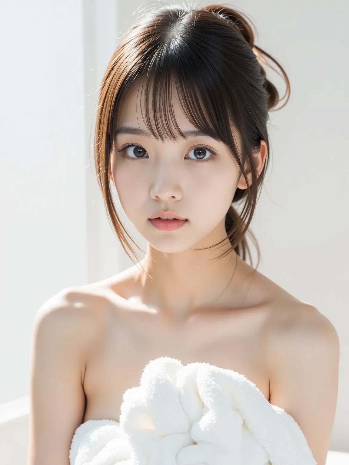 (​masterpiece:1.2、top-quality)、(Authentic images、intricate-detail)、独奏、Female 1 Person、schools、student clothes、huge tit、a baby face、8k、with round face、Pink strapless bra、