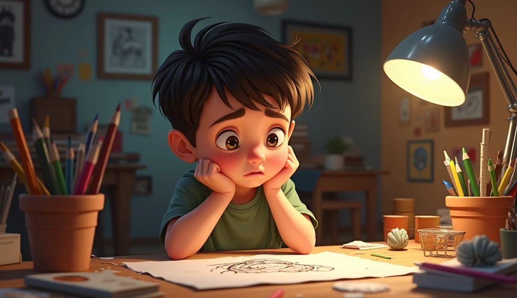 A child worried because he got a low grade 