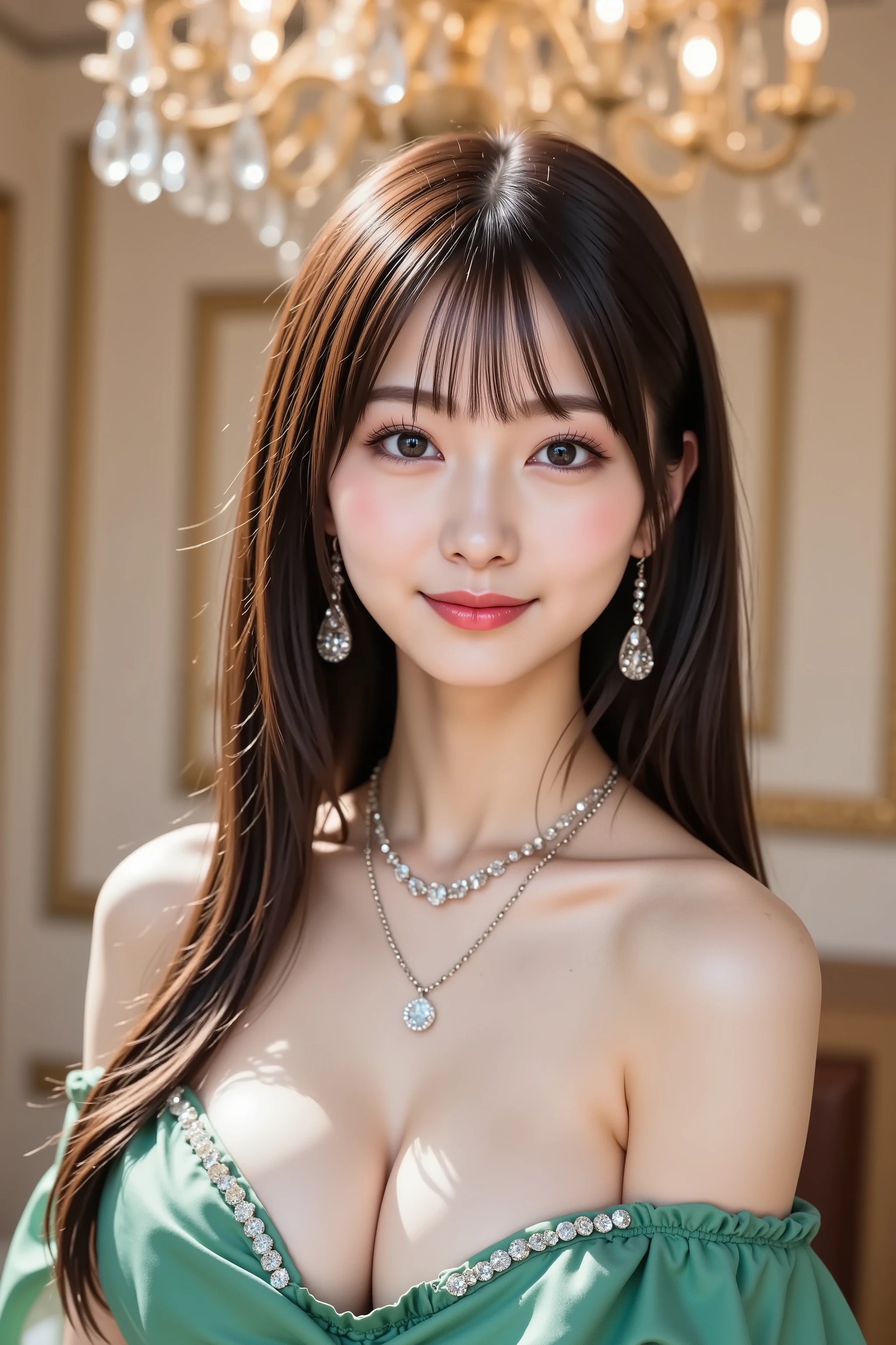 Araffe asian woman in green dress posing for a picture - SeaArt AI