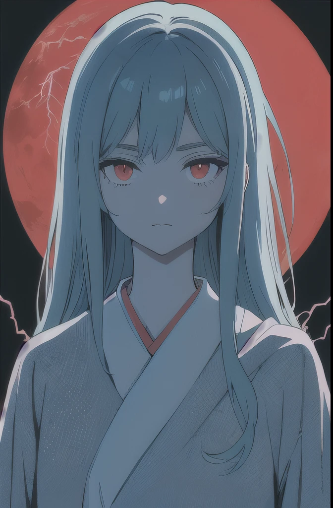 (flat color:1.3),(colorful:1.3),(masterpiece:1.2), best quality, original, extremely detailed wallpaper, looking at viewer, upperbody shot of a girl infused with lightning, fully clothed with blue long robe, highly detailed, extremely detailed, red eyes, electric, red moon, Rays of Shimmering Light, Cinematic Lighting, Matte, Stone, Milky Quartz, Opalite, Jewelry, Silk, Feathers, Water splash, Fog, Electric, Electricity, sparks, lensflare, rim lighting, backlighting, Bracelet, Chromatic Aberration, RTX, Post Processing