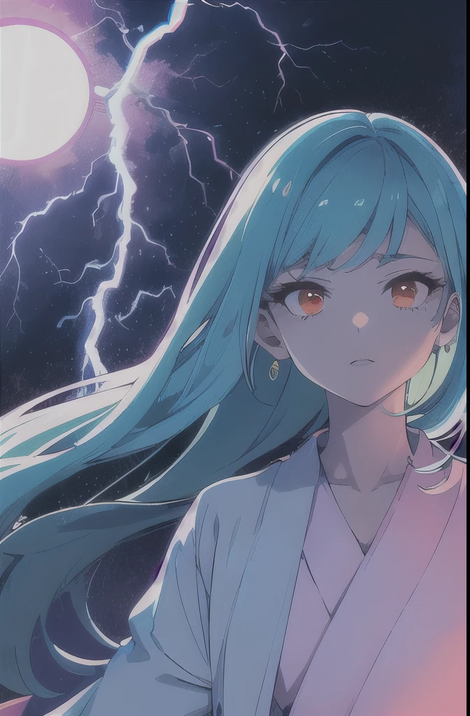 (flat color:1.3),(colorful:1.3),(masterpiece:1.2), best quality, original, extremely detailed wallpaper, looking at viewer, upperbody shot of a girl infused with lightning, fully clothed with blue long robe, highly detailed, extremely detailed, red eyes, electric, red moon, Rays of Shimmering Light, Cinematic Lighting, Matte, Stone, Milky Quartz, Opalite, Jewelry, Silk, Feathers, Water splash, Fog, Electric, Electricity, sparks, lensflare, rim lighting, backlighting, Bracelet, Chromatic Aberration, RTX, Post Processing