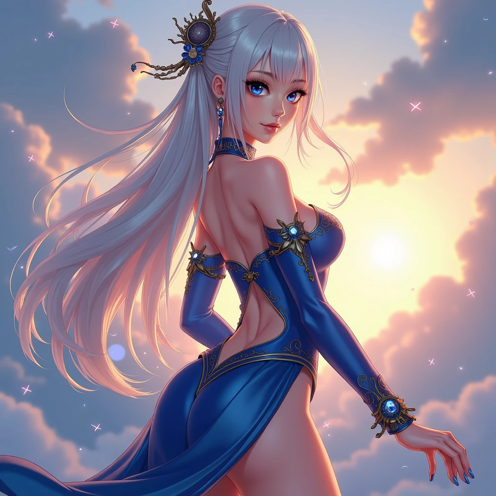 Una chica en anime cuerpo de modelo super detallado con un lindo rostro y ojos azules
