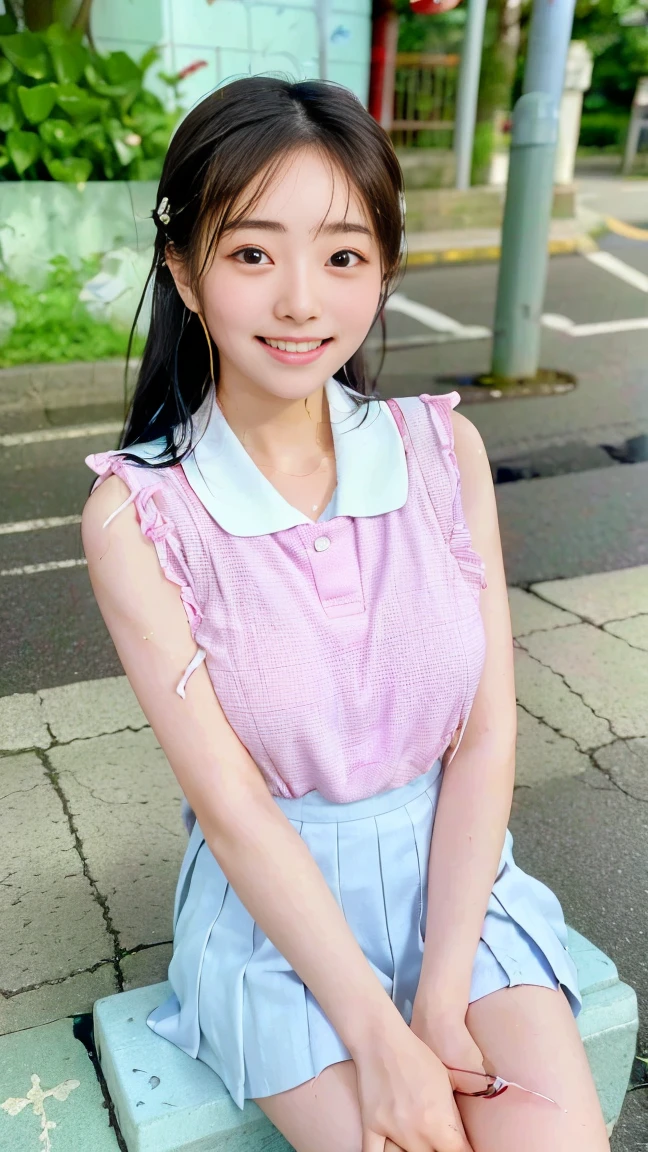 Highest quality、beautiful girl、Sitting、Spread your legmile,from below