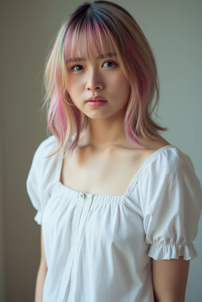 (Masterpiece, BestQuality:1.3), (realistic8K UHD:1.2), (hyperrealistic:1.3), (Photorealistic:1.5), (hyper realistic:1.4), (intricate details), (Amazing), sharp focus, light on face, realistic lighting, dramatic angle, 1girl, beautiful detailed girl, japanese girl, (nogizaka girl:1.2), extremely detailed eyes and face, (hyper realistic detail shiny skin:1.2), glamor, (narrow waist:0.6), (flat breasts:0.8), skin tight, (Seductive pose:1.2), dramatic angle, looking at viewer, (dynamic pose:1.2, (classroom:1.2), long hair, silky hair, (blunt bangs:1.1), (Light pink hair:1.4), (black buruma:1.2), (smile:1.4), buruma, blue buruma, black buruma