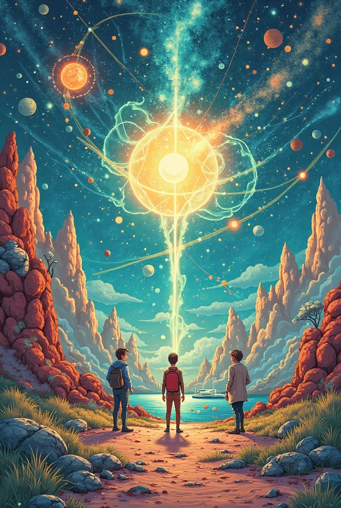 (pThe Melody of the Cosmos
Concept: The cover showcases a grand, swirling vortex of musical notes and cosmic energy, with the universe itself appearing to be shaped by the music. At the center of this vortex is Kara holding musical instrument, Ren with a protective stance, Aric with a mysterious aura . The background is a blend of deep space and vibrant music notes, creating a sense of infinite possibilities.
Mood: Majestic, epic, and full of cosmic mystery,Dramatic, intense
Make an ebook covered based on this