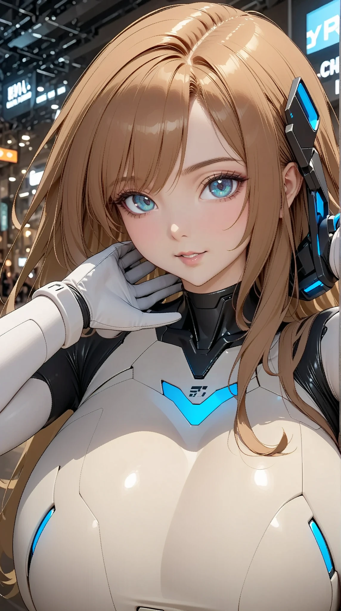 A girl is posing for a photo, cute女の子, Enchanting girl, Anime Girls, 

(Gray Hair、Long hair that bounces outwards、Shaggy Hair:1.4、Natural curls), (Red eyes, Slanted Eyes:1.4), 
(White and red plug suit、((cyborg、mechanical、Robot Girl、Beam sabre)))、

(((highest quality)), ((masterpiece)), (Very detailed), (High resolution), (Beautiful detailed sparkle), (High detail), (Anatomically correct)), ((Realistic)), ((The best CG)), Ultra-detailed art, CG illustration, 16k, 1080P, Oil paints:1.2,   

(((One Girl))), 
(Symmetrical facial features, Perfect Face), Beautiful clavicle, (Beautiful fingers), (Beautiful breasts, (Ｃcup)), 
Beautiful body, Beautiful thighs, Beautiful feet, Perfect round butt, (((Detailed skin, Oily skin, Textured skin, Beautiful Skin))), 

(((Baby Face, cute, 16 years old))), Double eyelids, Long eyelashes, 
(Expression of fine eyes, Beautiful and delicate eyes, Sparkling eyes, Eye Reflexes), 
(Beautiful Nose,Thin Nose), 
(Glossy Lips, Beautiful Lips, thick lips), 

(Beautiful Hair, Shiny Hair, Shiny Hair), Hair fluttering), 

(smiley, laughing, blush),  
BREAK 

(night、(SF、Near future city)), ((Dynamic Pose、Cowboy Shot))
