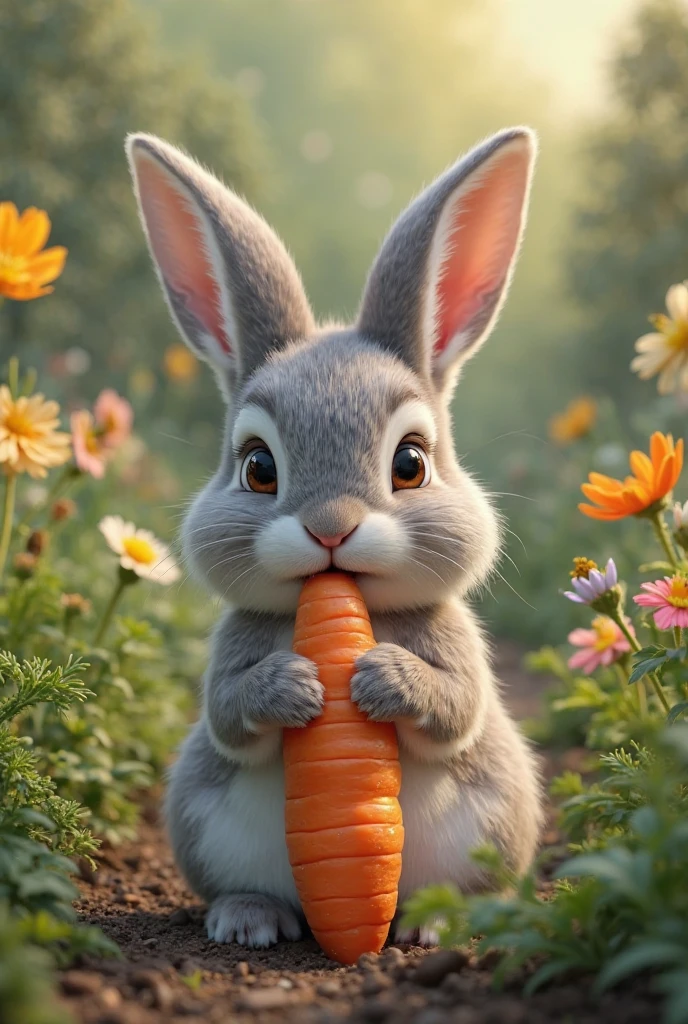 Rabbit in a garden eating a carrot, ultrarealistic - SeaArt AI