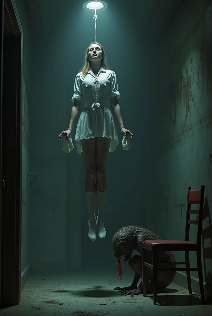 Nurse scene in white thigh high socks , hanged to death by a man ,hovering in the air