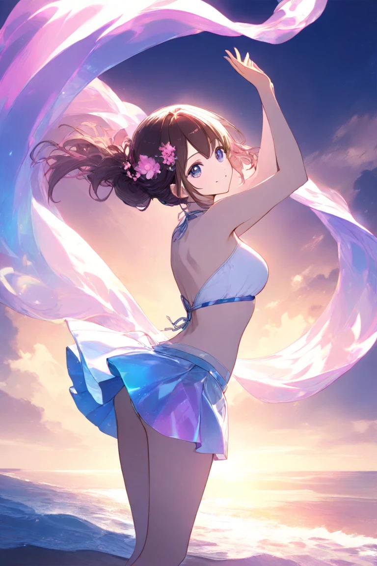 (masterpiece、highest quality、highest quality、Official Art、Beautiful and beautiful:1.2)、(One girl:1.3)Hatsune Miku、Twin tails,Big Breasts,Illustration of a dancing belly dancer、アニメWindイラスト, High resolution, Super detailed, (One girl:1.3), (Dynamic pose):1.0 break, Cowboy Shot, (Pale skin:1.3), ((Detailed blue eyes)), (Bokeh effect), (Dynamic Angle), 1 Very beautiful and charming anime wife in competition dance hall, (Wearing a royal blue satin belly dancer costume:1.37), break, 彼女は金髪のウェーブのかかったTwin tailsの髪型をしています, Medium Breasted, thin, A light smile, Happy, Wind, 8 Life-size, Detailed clothing, Detailed body, Detailed Weapons, Human hand, Fine hand, Perfect Nose, blush, A light smile, Pink Lip Gloss, Looking at the audience, Facing the audience, Sexy model posing, Studio Soft Light, Cinematic Light, Detailed Background, Realistic, ultra-Realistic, masterpiece, 32K Ultra-Clear Images, Japanese anime waifu, Concept art by Kyoto Animation, makoto shinkai,