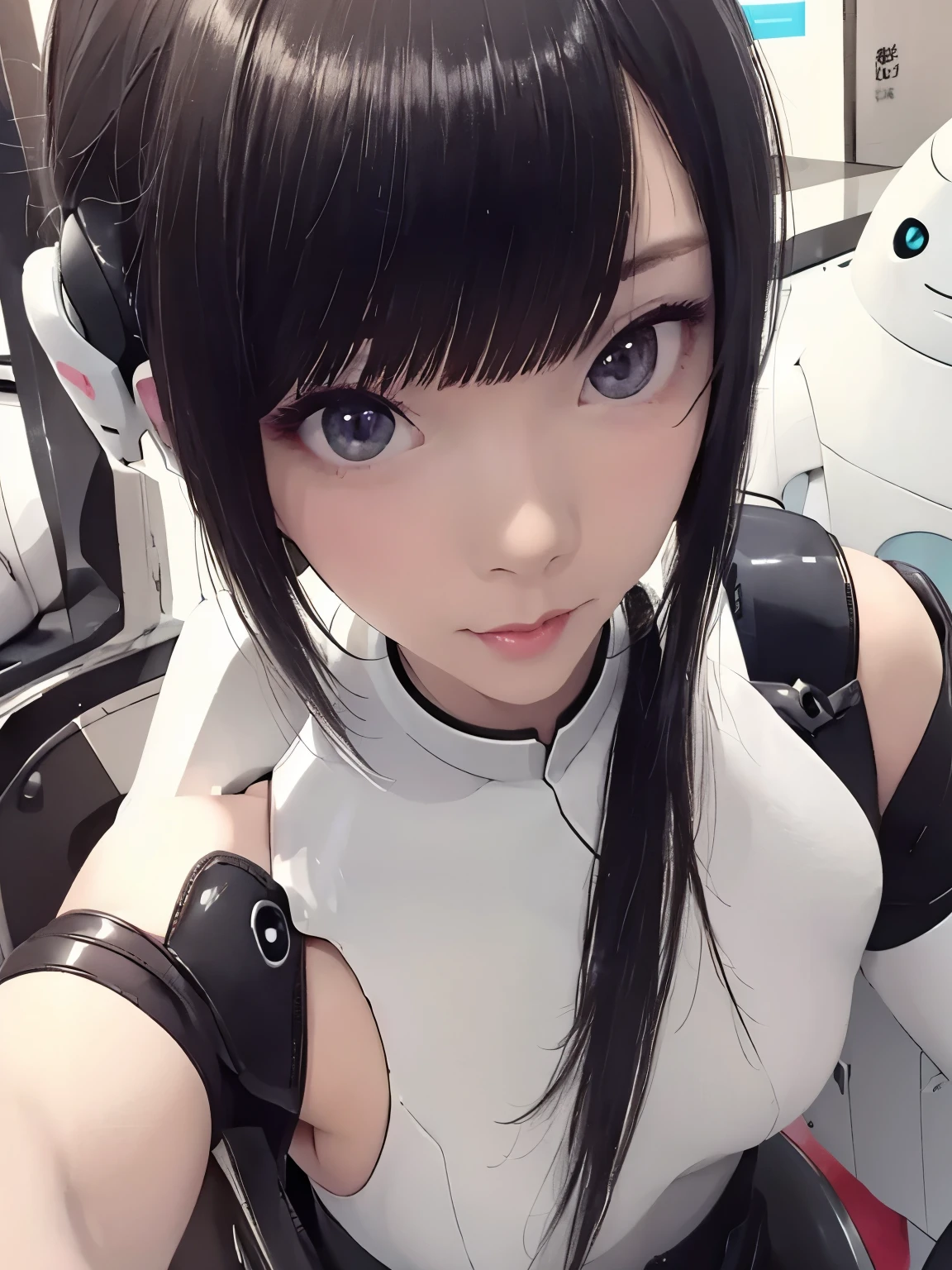 One was wearing a white tights、close-up of a woman wearing a cat head, Perfect Android Girl , beautiful Female Android !, biblical Female Android , broken beautiful Female Android !, humanoid robot body , Anime Characters; Full body art, Porcelain Robot, beautiful Female Android , style like Ghost in the Shell, Female Android , beautiful white female cyberpunk, Network Service