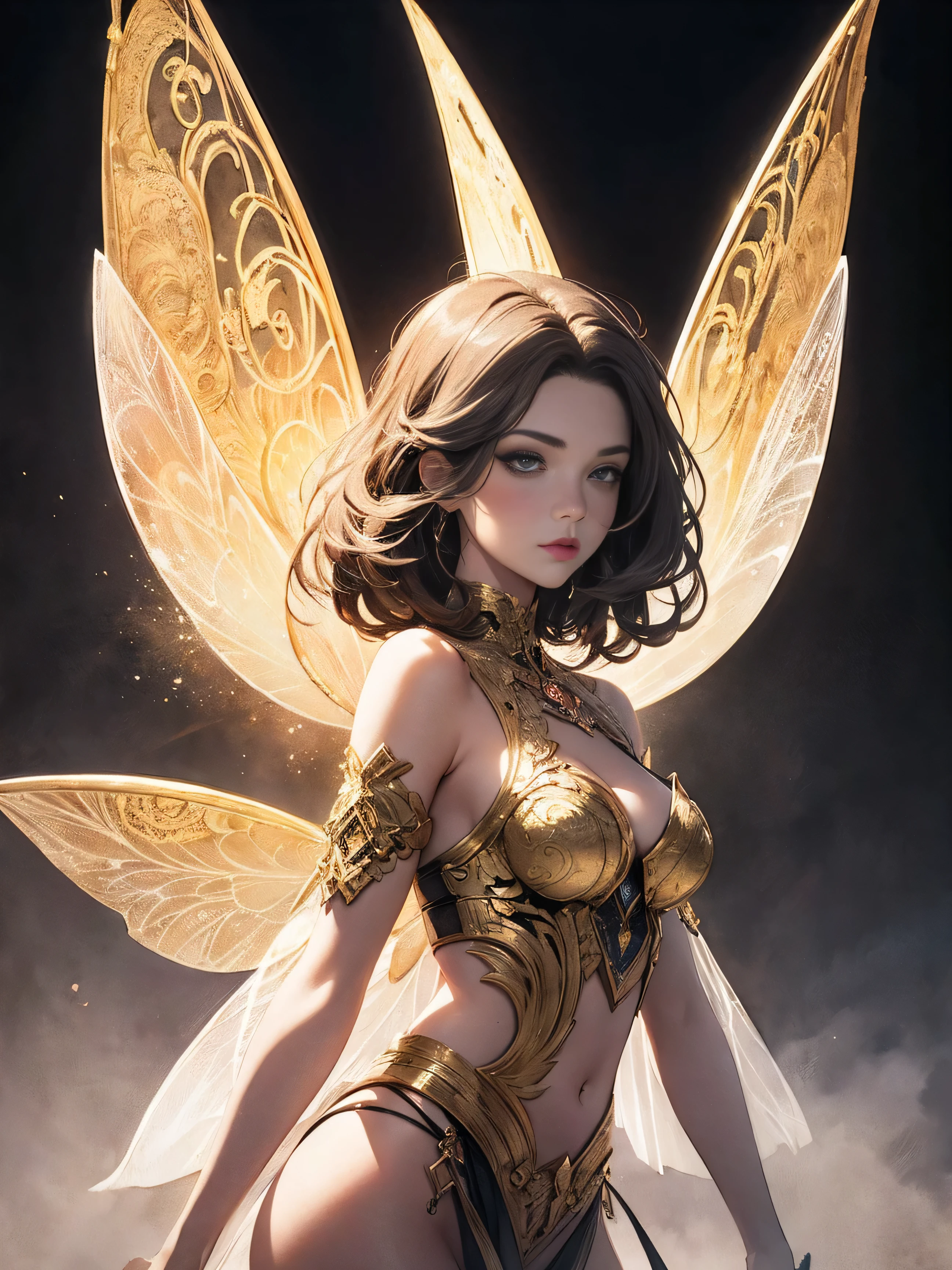 8k portrait of beautiful cyborg with brown hair, intricate, elegant, highly detailed, majestic, digital photography, art by artgerm and ruan jia and greg rutkowski surreal painting gold butterfly filigree, broken glass, (masterpiece, sidelighting, finely detailed beautiful eyes: 1.2), hdr,