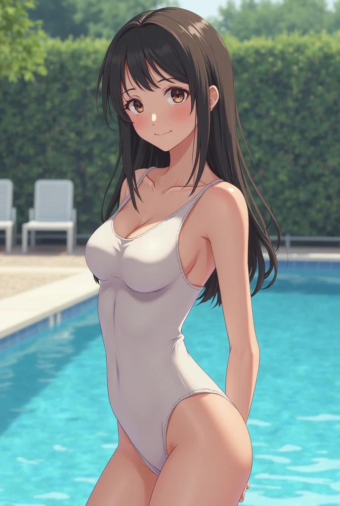 ((masterpiece, top quality, super definition, high definition)), solo, full body, (21-year-old girl in a see-through swimsuit), (clear expression of body unevenness), looking at the camera, embarrassed expression, pale white, (sitting with your back to the wall and knees bent),
