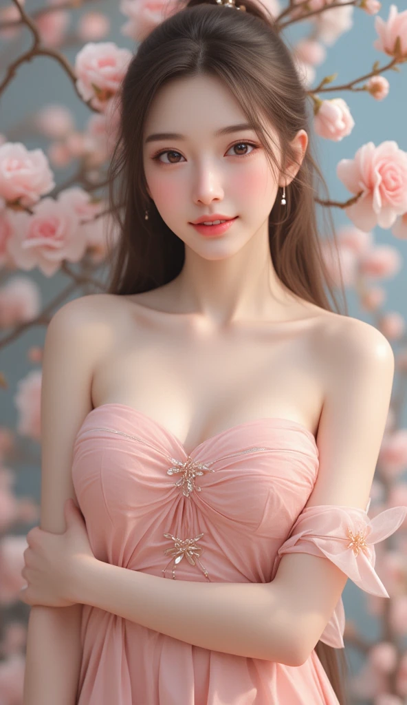 The moment I came to give you chocolates on Valentine&#39;s Day、((muste piece)), ((highest quality)), (Super detailed), model-like face、Beautiful woman、adult、Couture、hostess、smile