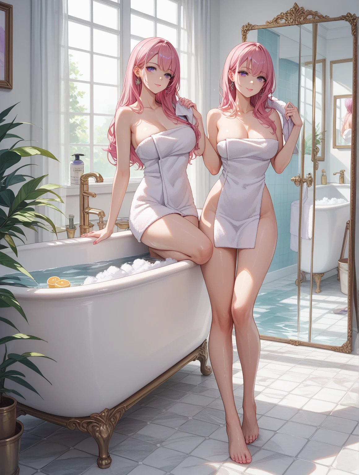 1girl,pink hair, open forehead, housewife, in the kitchen, blue eyes, slim waist, 20 years old, long legs, adult, correct anatomy, best quality, detailed eyes, high-quality hair, 2 eyes, 2 hands, correct leg anatomy, 2 legs, correct hand anatomy, long eyelashes, beautiful lips, lots of details, an adult beauty