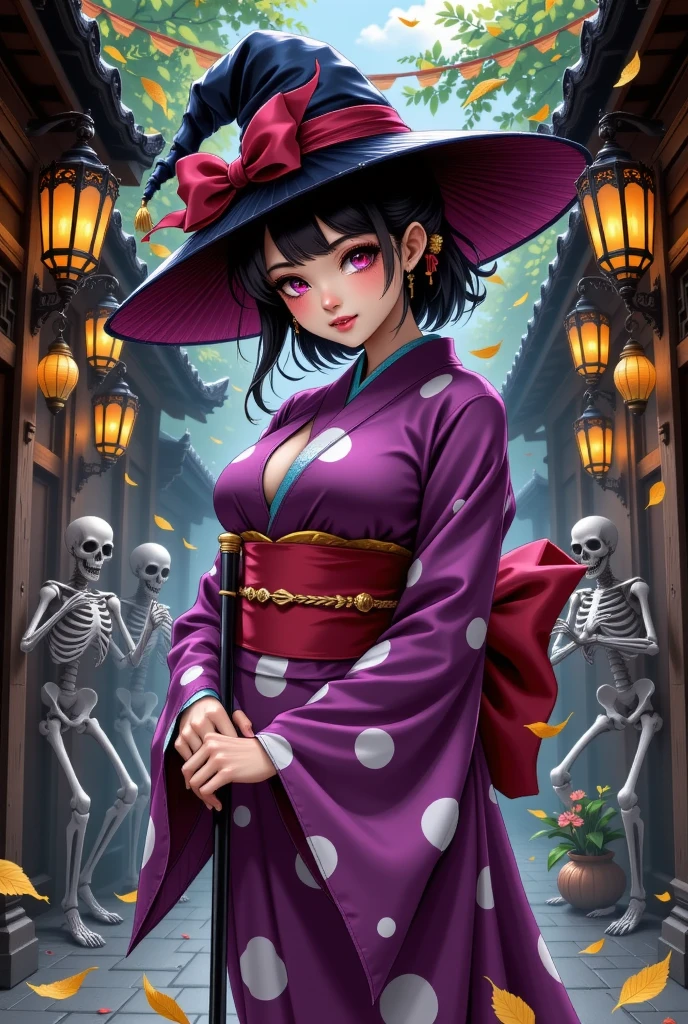 Female idol covered in skull、Black Hair Bob Cut、Looks fun、