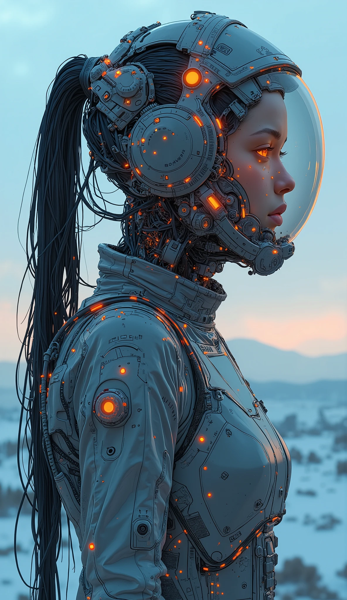 futuristic girl in a highly transparent spacesuit with futuristic lights,the spacesuit emits colorful light、Light like a thin neon tube、light diffusely reflected on the helmet visor、 SF Digital Art illustration, SF Digital Art , Science Fiction Digital Art, futuristic digital art , futuristic digital painting , Digital concept art illustration , Stunning Digital Illustrations , 4K High Definition Digital Art , realism | Beeple, sci-fi digital painting , portrait of an ai astronaut