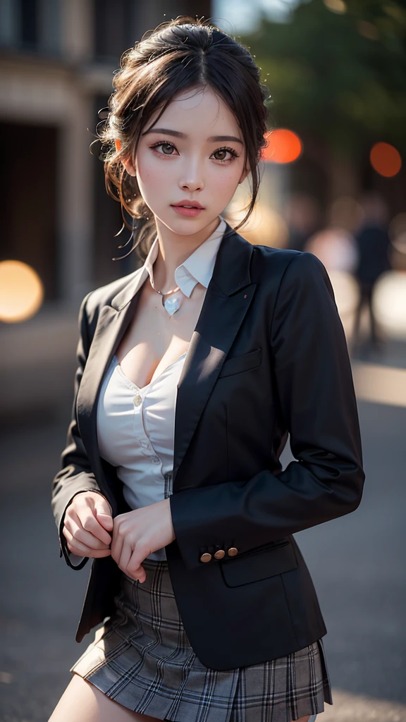 Best Quality Detail:1.2, realisitic, 8K UHD, hight resolution, 1girl in:1.2, The ultra-detailliert, High quality textures, intricate detailes, detaileds, Very detailed CG, High quality shadows, Detail Beautiful delicate face, Detail Beautiful delicate eyes, depth of fields, Ray traching, in her 20s, Pretty Kpop Girl, Korean Urzan Face:1.1, Slender face, ulzzang -6500-v1.1:0.6, pureerosface_v1, gloweyes, teak, Glossy lips, perfectbody, a choker、cleavage of the breast、 Brown hair、poneyTail:1.1, Street, Particle, look at viewr, Photorealsitic:1.4, ultra-detailliert, photos realistic, 4K 8K UHD Full Color RAW Photos, Fuji Film(Medium format:1.2), Hasselblad:1.2, Carl zeiss:1.1, Incredible dynamic range photography(UTIL_Art by Smoose-768:1.1), hight resolution, High pixel count, clear details, crisp image, Natural color reproduction, Noise Reduction, High fidelity, qulity, Software Improvements, Upscaling, Optimized algorithms, Pro-level retouching、((Shibuya, tokyo prefecture))、On the way to shopping、((Fashionable clothes with a very high design))、Classic tailored suit: Box-shaped tailored jacket and pantsuit、Power dressing