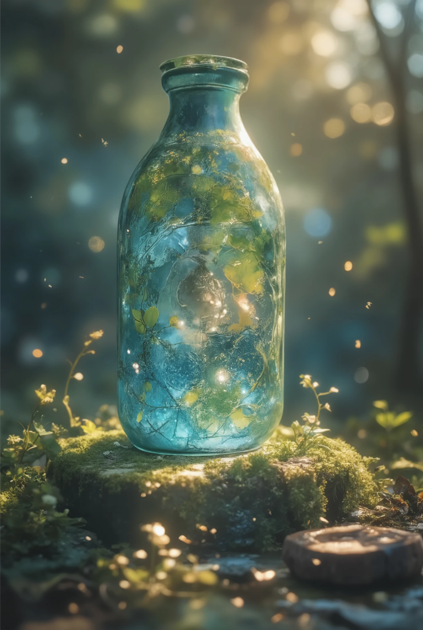 stone ,forest,Creek,覆盖着青苔和植物的腐烂 stone ,, Signs of decay,月光在 stone 上,Small Flower, in the dark , night ,,Conclusion,photoshoot
