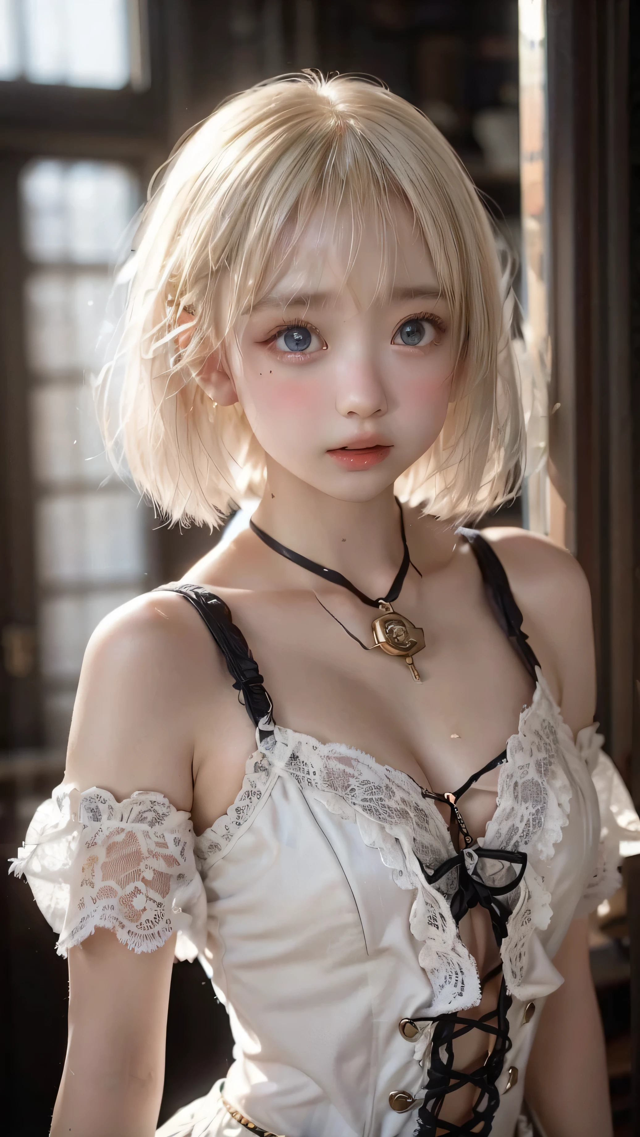 1 girl,Beautifully detailed face:1.3、Face close-up:1.6、The whole face fits in the frame:1.6、 ((big breasts:1.9)), ((look forward to:1.6))、Pink Eyeshadow:1.6、small pink pajama shorts and tank top, ((Looking into the camera:1.3))、Very beautiful Japanese idol portraits,
(RAW Photos, Highest quality), (Realistic, Realistic:1.4), (masterpiece),
Very delicate and beautiful, Very detailed, 2k wallpaper, wonderful, finely, Very detailed CG Unity 8K 壁紙, Very detailed, High resolution, Soft Light,
Beautiful detailed girl, Very detailed目と顔, Beautiful and sophisticated nose, Big beautiful eyes, Cinema Lighting,
(Simple and solid background:1.3),
(Blonde medium hair:1.9), (Parted bangs),
Complete Anatomy, Slender body, large breasts, Sensual look, choker,