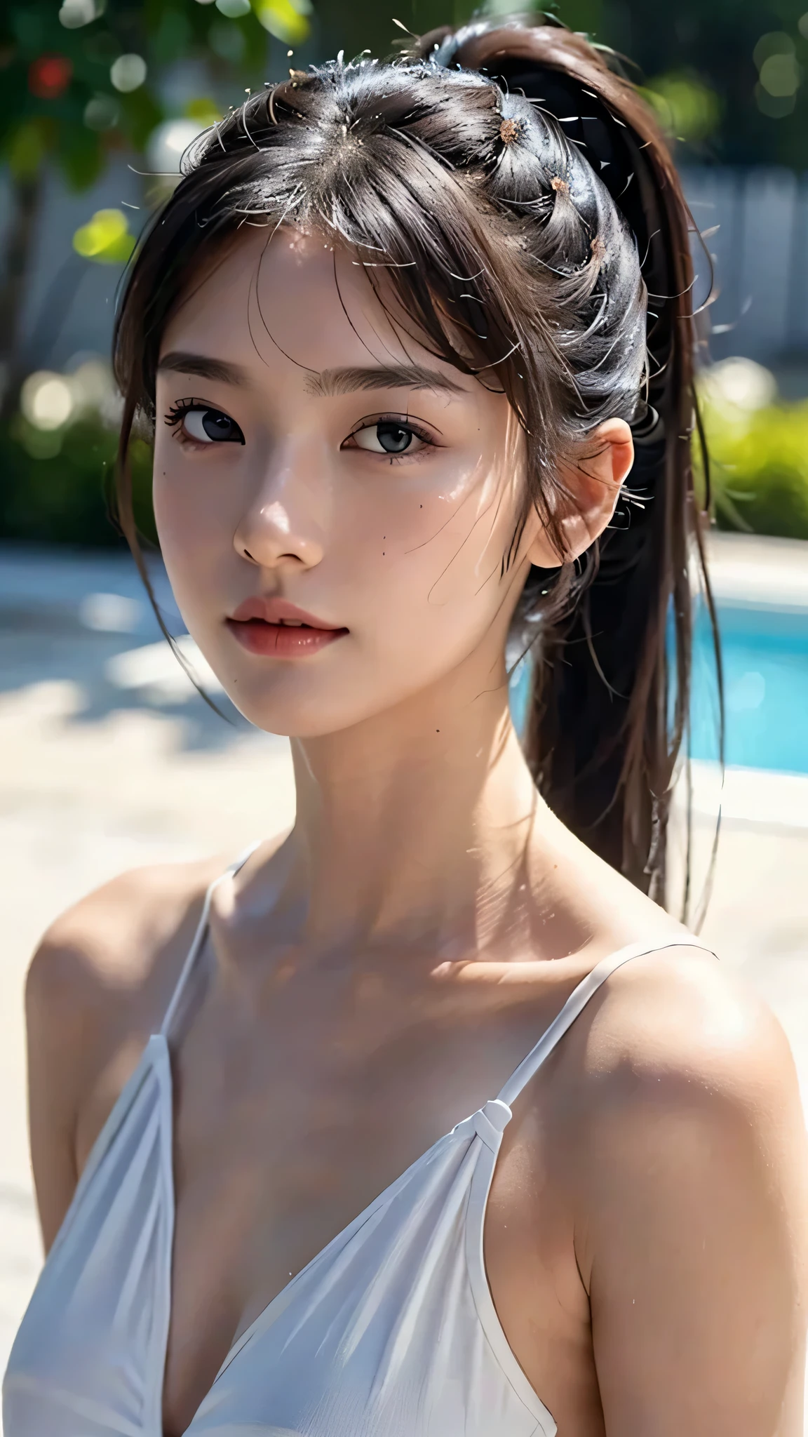 body shot,micro bikini,outdoor,beach,Body in front,masutepiece, The highest image quality, High quality, the background is clear,Beautiful woman, Japanese, Detailed, Ultra-detailed, finely detail, hight resolution, 8K Wallpaper, Perfect dynamic composition, Beautiful detailed eyes ,Detailed eyes, Detailed skin, Beautiful skin, 超hight resolution, (reality: 1.4),Very beautiful woman, Slightly younger face, Beautiful skin, slender, (Ultra photo realsisim), (hight resolution), (8K), (Very detailed) (beautifully detailed eyes), (super detailed), (Detailed face), view the viewer, Fine details, Detailed face, Staring straight ahead, Staring straight ahead, photos realistic, Bright lighting, Professional Lighting, Black hair,poneyTail,a baby face,sixteen years old,Hairstyle: ponytail,Long ponytail hairstyle,slight smile,
