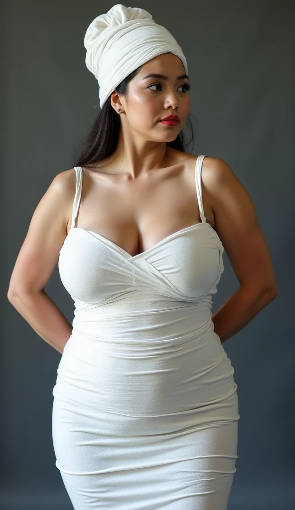 bespectacled elderly older mature master cheeky female brazenly in unbuttoned cleavaged midriff-shirt, deep unglued V-neck, V-chest cleavage, overly low rise sailor pants, very short shaved black mature woman haircut with uncovered forehead, deep and drop-shaped big navel! standing in a punisher pose, the lady is ready to faceslap her slave