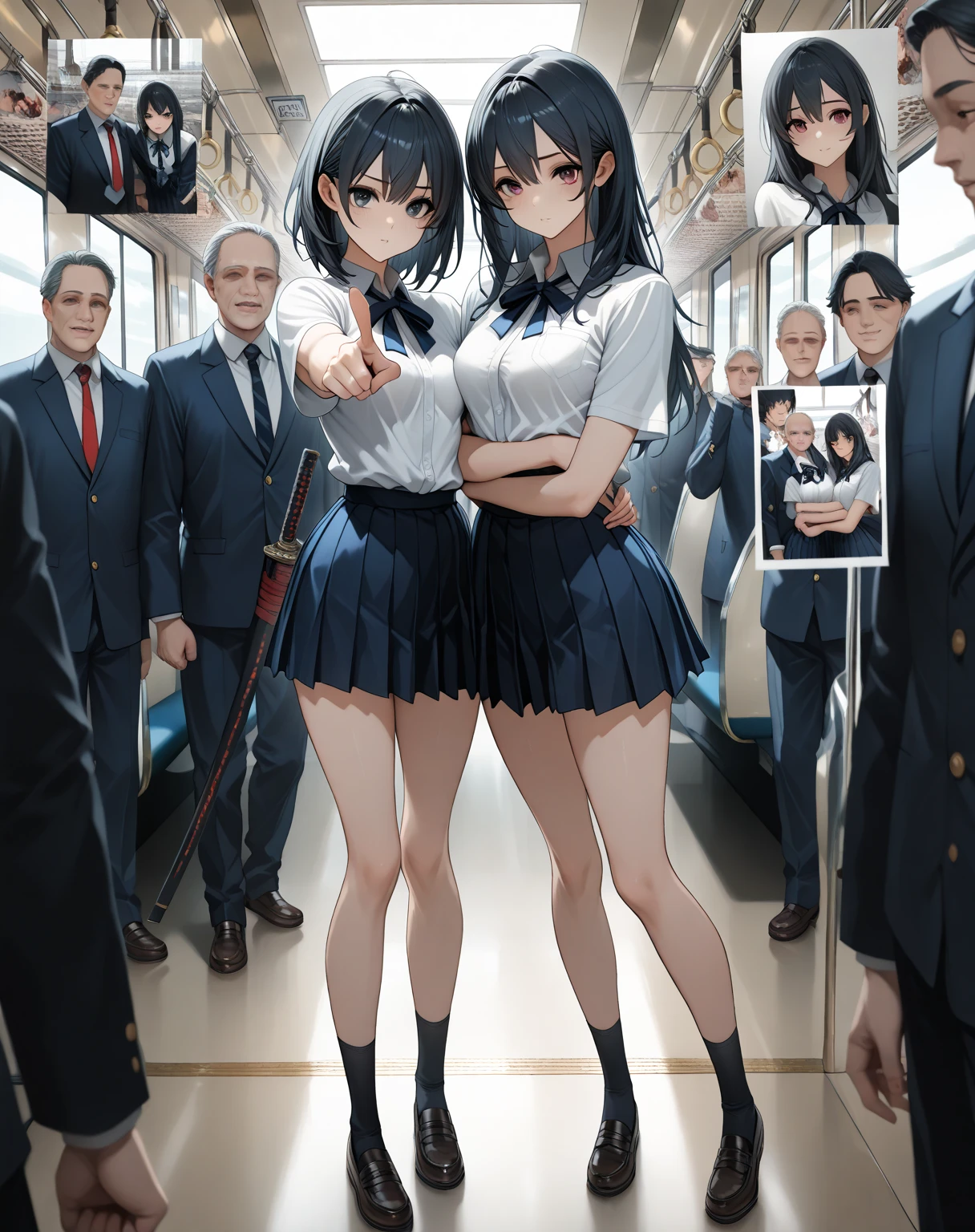 Get to grips, ,
High school girl grabbed by the buttocks on the train,
, pleated skirt,
Beautiful One Girl,
3 men,
(molestation),
Man grabbing girl's ass on train,
Man grabbing girl's chest on train,sex,score_9,score_8_up,score_7_up, best quality, masterpiece
