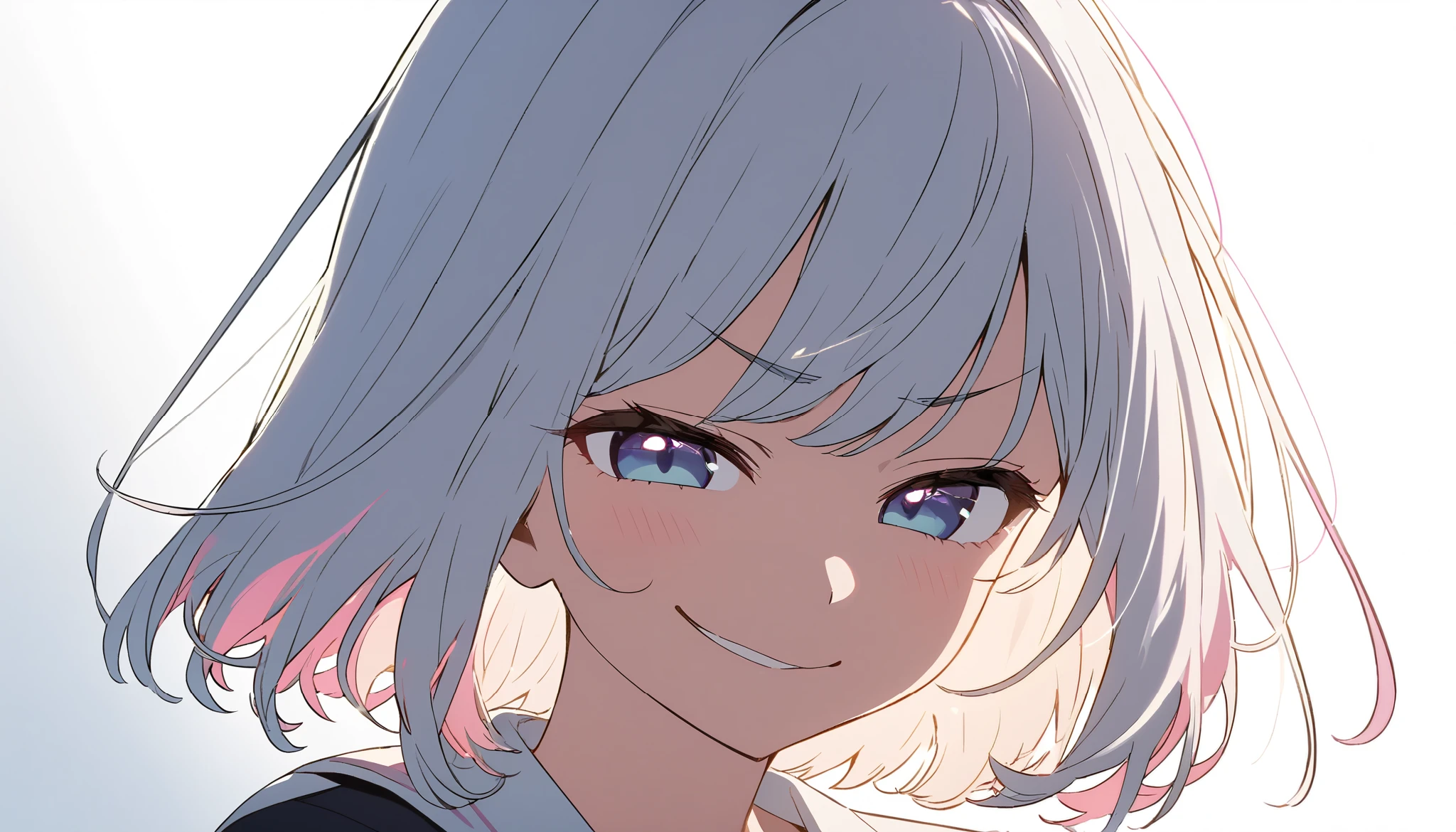 Anime girl with blue eyes and white hair smiling at the camera - SeaArt AI