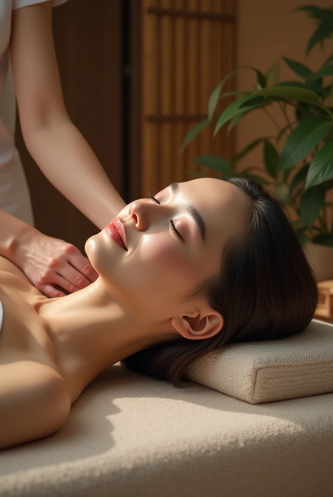 A woman lying face down receiving an oil massage