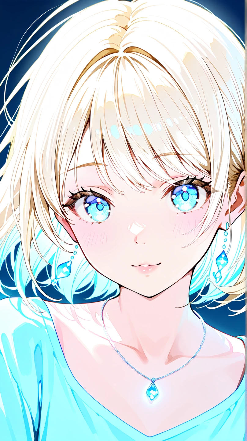 masterpiece, best quality, very aesthetic, absurdres, newest,1girl,
elsa_(frozen),frozen_(disney), frozen_ii_(disney), 1girl, white_hair,light_blonde_hair,bare_shoulders, blue_eyes, collarbone, long_hair, red_lips,blue_background, blue_theme, glowing,