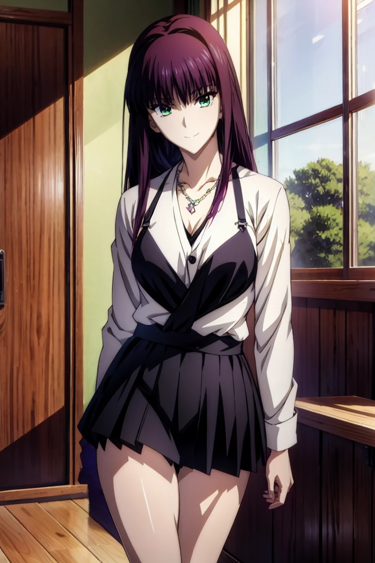 Tie 8K UHD, hight resolution,Very detailed CG, High quality shadows, Detail Beautiful delicate face, Detail Beautiful delicate eyes,BREAK(Very detailed 8k wallpaper),(Highly detailed CG 8K wallpaper),Makima (chain saw man),Sukasaha (Fate/grand order),Shimohira Reihua ,Hi-Res,Very delicate and beautiful CG illustration,top-quality,Realistic skin feeling,Realistic fabric,Realistic texture,beautiful thigh,big breasts thin waist,(((masutepiece))), (((Best Quality))),8K,32K,masterpiece,beautiful alluring anime woman,ultra-definition,ultra-detailliert,hight resolution,a hyperrealistic schoolgirl,masuter piece, Best Quality, High quality, High Definition, high quality texture, high quality shadow, high detailing,finely detail,1girl in,High school students,Solo,Soio,Only one person,Alone,One Person,tall,AS-Adult,Mature atmosphere,Leg length,neat and long legs,8 Head Body,stature:171cm,Mature girls,Reddish-purple hair,Reddish-purple hair,Purple hair,cassis colored hair,silky and smooth hair,Colorful hair,Straight hair,Smile,Smiling happily,lively expression,Cute smile,Cool Beauty,Beautuful Women,Neat face, Beautiful realism,Seductive look,Bewitching look,serene expressions,beautiful hairl,She wears a necklace around her neck,Necklace,bead necklace,magatama accessories,A slight smil,Colorful eyes,green colored eyes,Jade-colored eyes,beautidful eyes,Bright eye,Delicat eyes,Eyes Like Gems,Jade Eyes,Hanging eyes,(Green eyes:1.5),Seductive face,((White collared shirt)),Button shirt,neck tie,Red tie,校服,High school students,School Sweater,Dark grey sweater,plaid skirts,Hands folded behind your back,is standing,elegant look,during daytime,Sunlight,school buildings,hallway,is standing,Leaning against the wall,Put your hands behind your back,early evening,Sunset outside the window,After school,Watching the viewer,