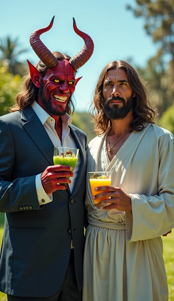 Devil drinking coke with God