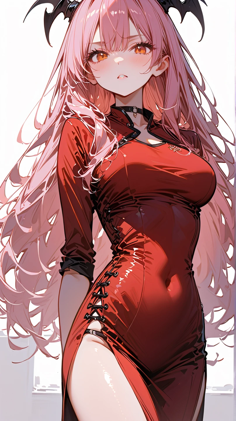 (masterpiece, best quality, perfect face, (beautiful and aesthetic:1.2), extremely detailed, highest detailed face), (beautiful cultivator, (pink hair:1.4), (vivid blue eyes:1.2), (flawless skin:1.3), fake breasts, (narrow waist), (thick thighs), wide hips, long legs, (slender body:1.2), ((very skimpy qipao dress)), ((xanxia fantasy background)), (high quality, hyperrealistic, CG, unity, 4k),