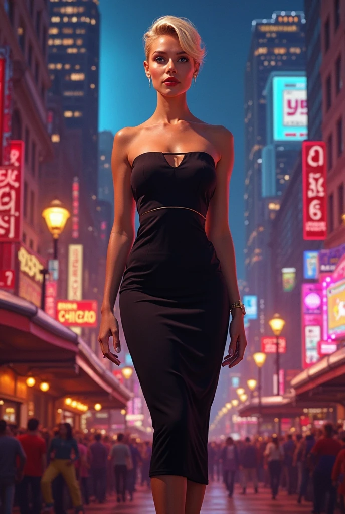 A tall women towering over a crowd