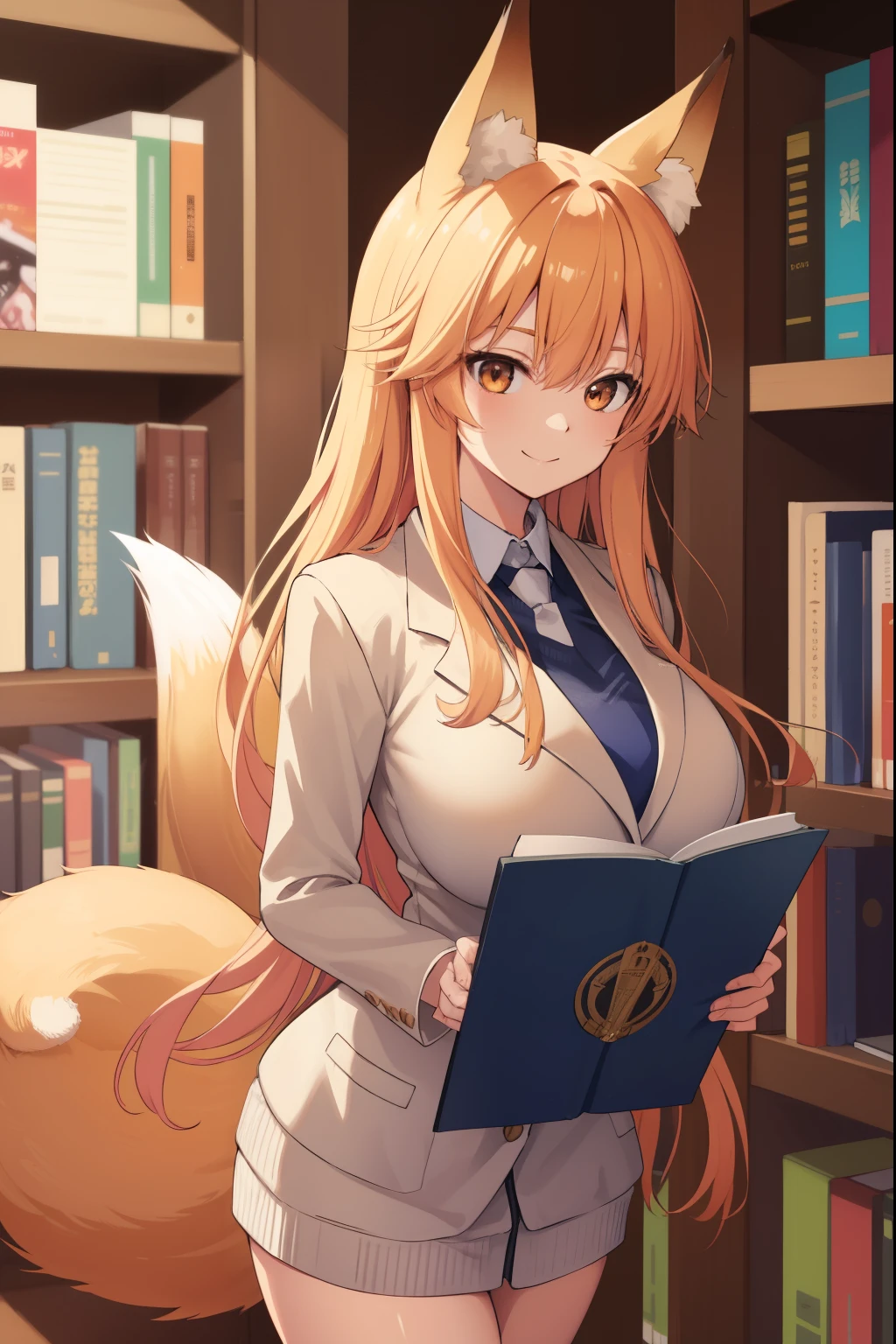 animal earsの綿毛, animal ears, fox ears, fox girl , Fox tail, Gold, tail, ((Big Breasts:1.1)),white tennis suit, blazer from above the bar, Big Breasts, smile, Library,glass, Hold the book,stares at viewers,Machine,
top quality, high definition, Unity 8K Wallpaper , Perfect Lighting