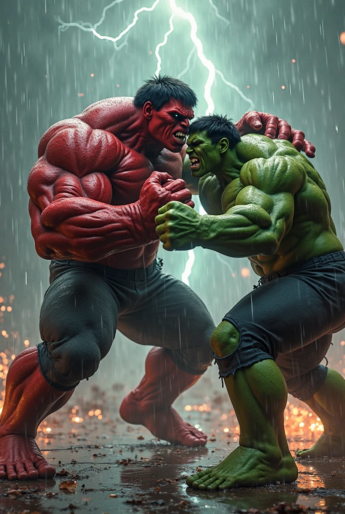 Red Hulk battling a decaying Zombie Hulk in a destroyed city