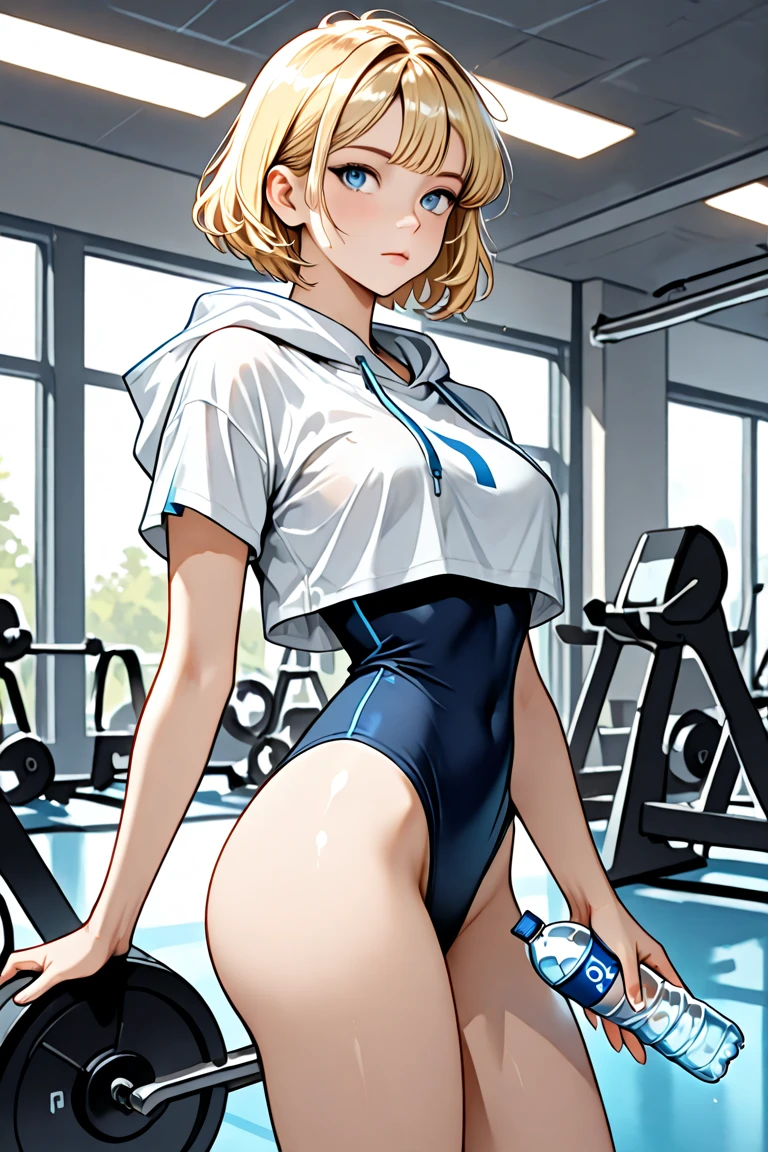 ((masterpiece)), ((Highest quality)), ((High resolution)), ((Highly detailed CG Unity 8k wallpaper)), alone、sports gym、high school girl、Plump body shape、leotard、Colored tights、See-through、、Nipple swelling、hair、Straight Short Cut、Big eyes、High nose、Beautiful multiple eyes、Long eyelashes、Larger breasts、look up、Smiling at the viewer、