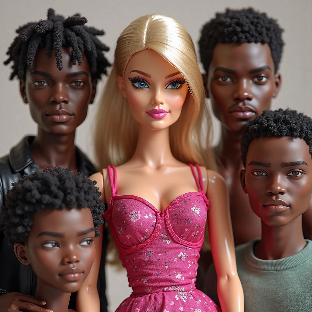 Family, Father darkskin, Woman, White skin, blond hair, Children, five daughters, two sons