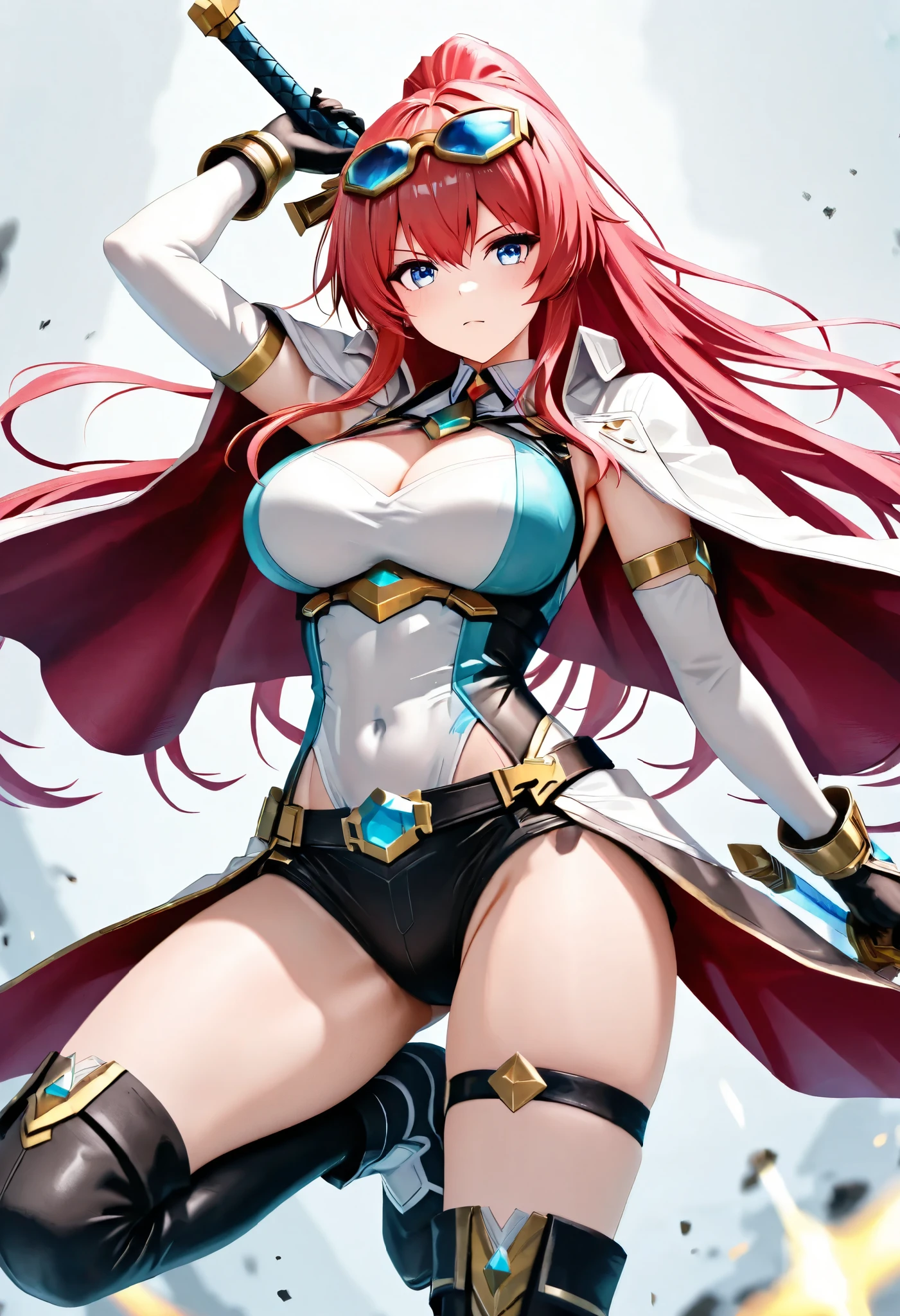 (Ultra extreme detailed),(Masterpiece),(Ultra extreme),(Realistic),CG,(color:1.2), Beautiful lighting,Light from the front, alone,Smiley, Escalayer,pink hair,long hair,hair_ornament,blue eyes,Pink Dress,White long gloves,thigh_boots,large breasts