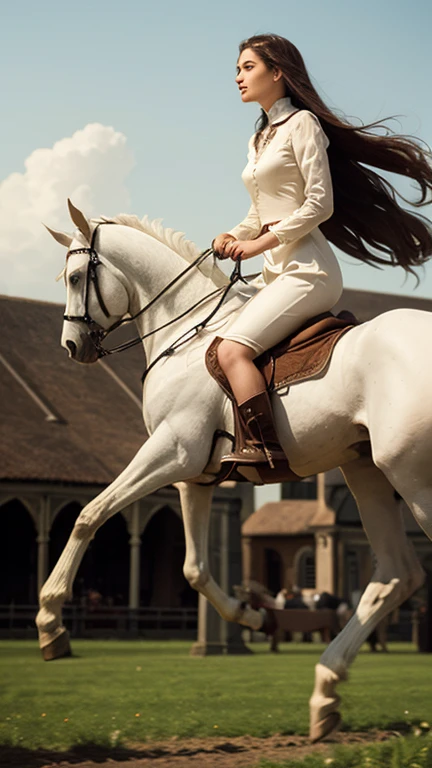 Lady Godiva riding a white horse