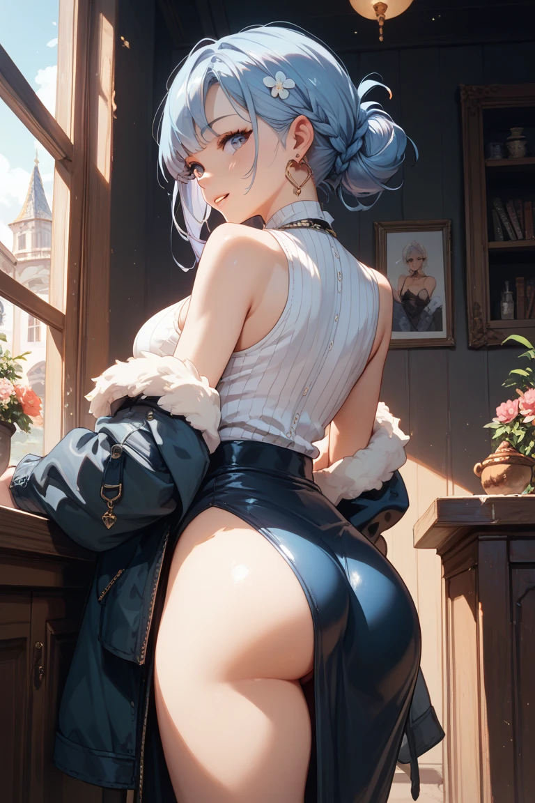 a young girl, 1girl!!!, light blue short ponytail hair, without breasts, blue eyes, happy face, she nude, penis instead of a pussy, full body, full body, room, incredibly sexy body, detailed face, beautiful detailed eyes, beautiful detailed lips, extremely detailed eyes and face, long eyelashes, intricate details, highly detailed, photo realistic, 8k, best quality, masterpiece, cinematic lighting, dramatic lighting, vibrant colors, fantasy, digital art, concept art