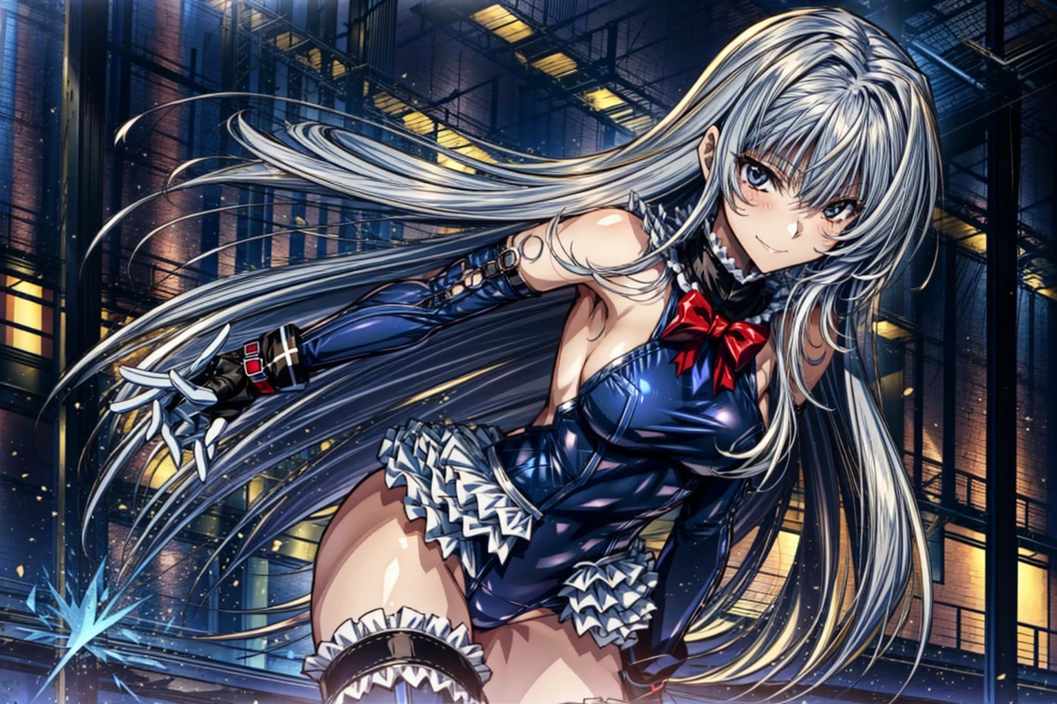Masterpiece,Highest quality,8k,Ultra-high resolution,appropriate margins,((cowboy shot)),BREAK,(1 person),(The most beautiful mature women),Slim body,((Big Breasts)),Moisturized Skin,Fair skin,BREAK,(Silver Hair),Long Hair,Straight Hair,mascara,Red eyeliner,Light pink lip,Thin teak,Thin eyebrows,BREAK,Black eyes,BREAK,Glare,Open your mouth a little,BREAK,((police officer)),BREAK,Eyes meet