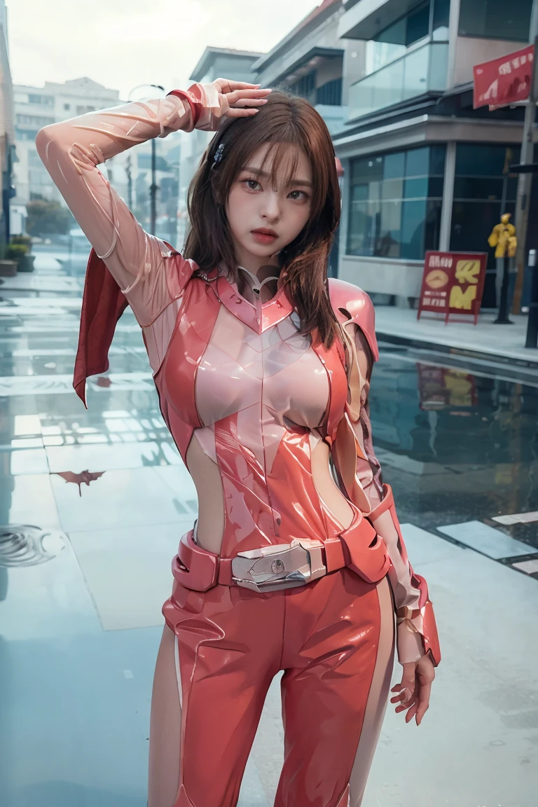 Absurd resolution, high resolution, (masterpiece: 1.4), hyper-detail, weapons testing site at an empty dock by the sea, 1 young woman, short red hair, soldier costume, very serious expression