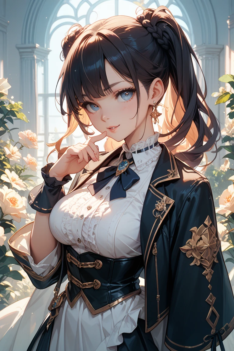 Top quality, masterpiece, accurate depiction, absurdity, high resolution, very delicate 8k wallpaper, beautiful girl, happy smile, (Golden Playboy Bunny: 1.5), (Golden Leotard), Rabbit ears, Rabbit tail, (fishnet stockings), (Golden High Heels), (holding a bouquet),