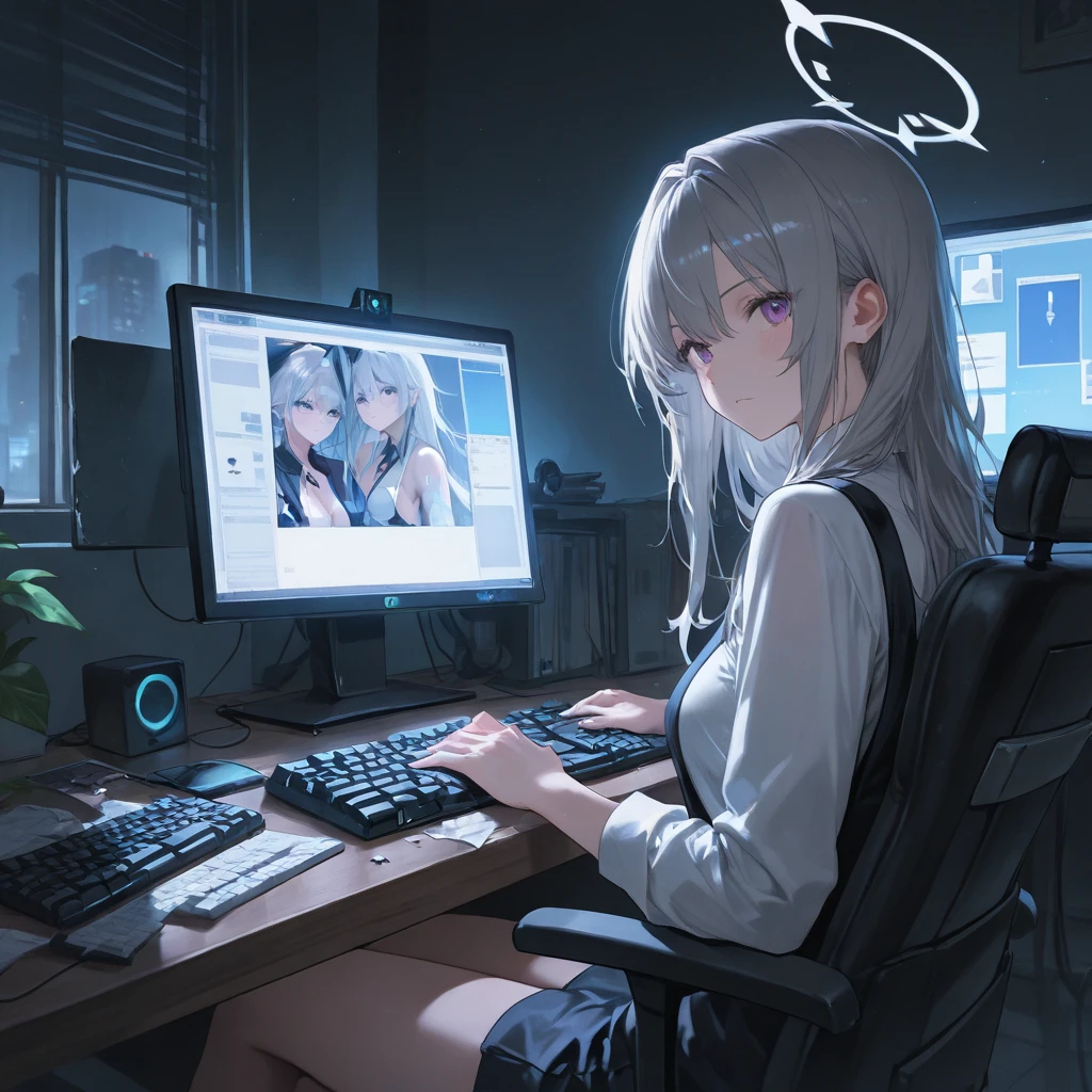 Distributor、Cat ear headphones、monitor、profile、beautiful girl、prism、Condenser microphone