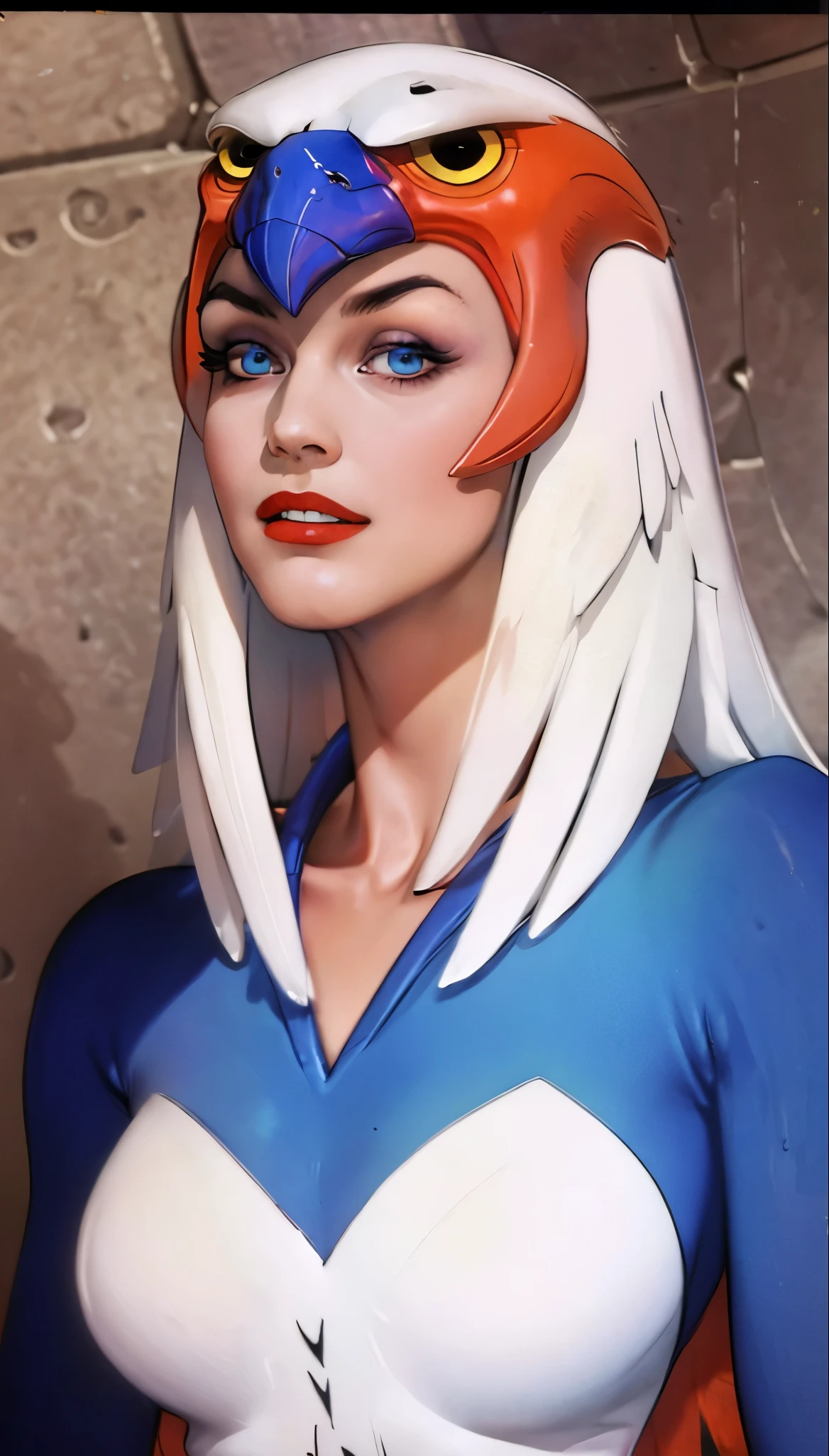 straight-on,pose,looking at viewer,solo, BREAK,
CARTOON_Sorceress_heman_90s_ownwaifu, www.ownwaifu.com,
breasts, long hair, medium breasts, white hair, lips, makeup, lipstick, blue eyes, monster girl, nose, red lips, animification,
wings, feathered wings, feathers, white hair, angel wings, white wings, harpy, leotard, winged arms, bird wings, helmet, multiple wings,
BREAK, official art,extremely detailed CG unity 8k wallpaper, perfect lighting,Colorful, Bright_Front_face_Lighting,shiny skin, (masterpiece:1.0),(best_quality:1.0), ultra high res,4K,ultra-detailed, photography, 8K, HDR, highres, (absurdres:1.2), Kodak portra 400, film grain, blurry background,(vibrant_color:1.2),professional photograph,