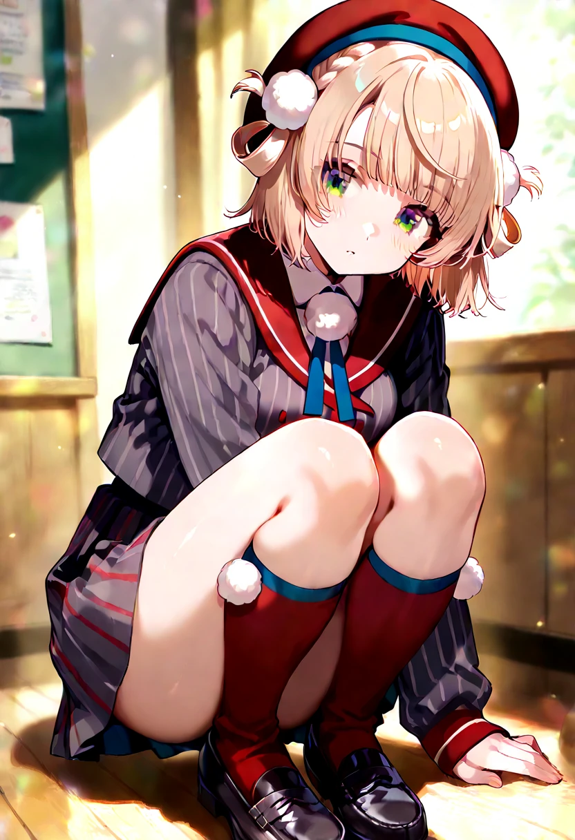A woman sits in a chair,Legs crossed, small curvaceous , Splash art anime Loliime visual of a cute girl, loli in s, cute anime waifu in a nice dress, anime girl in a maid costume, small loli girl, tnime girl is crouching, anime best girl, Cute anime girl, Best Rated on pixiv,A look of disgust,The mouth pouted unhappily,gritting teeth,Very shy expression,Angry,His face was flushed,An incredibly surprised expression