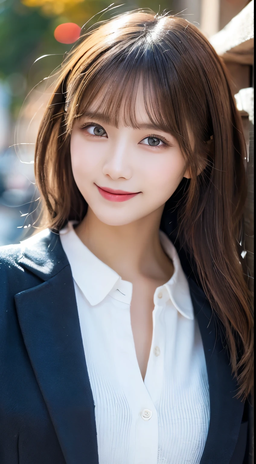 masterpiece, best quality, illustration for both eyes, super detailed, Finely Details, high definition, 8k Wallpaper, perfect dynamic composition, Beautifully Detailed Eyes, fall women's fashion,wave hair,small 、NATURAL COLOR LIPS, Bold Sexy Poses,smile,Harajuku、20 year old girl、cute、Sexy Shot Looking At The Camera